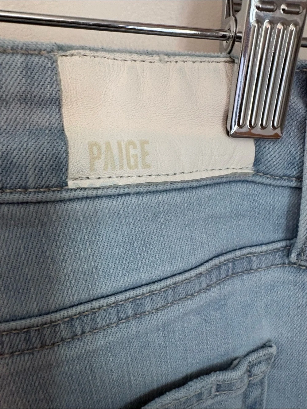 PAIGE Light Blue Distressed Wide-Leg Jeans
